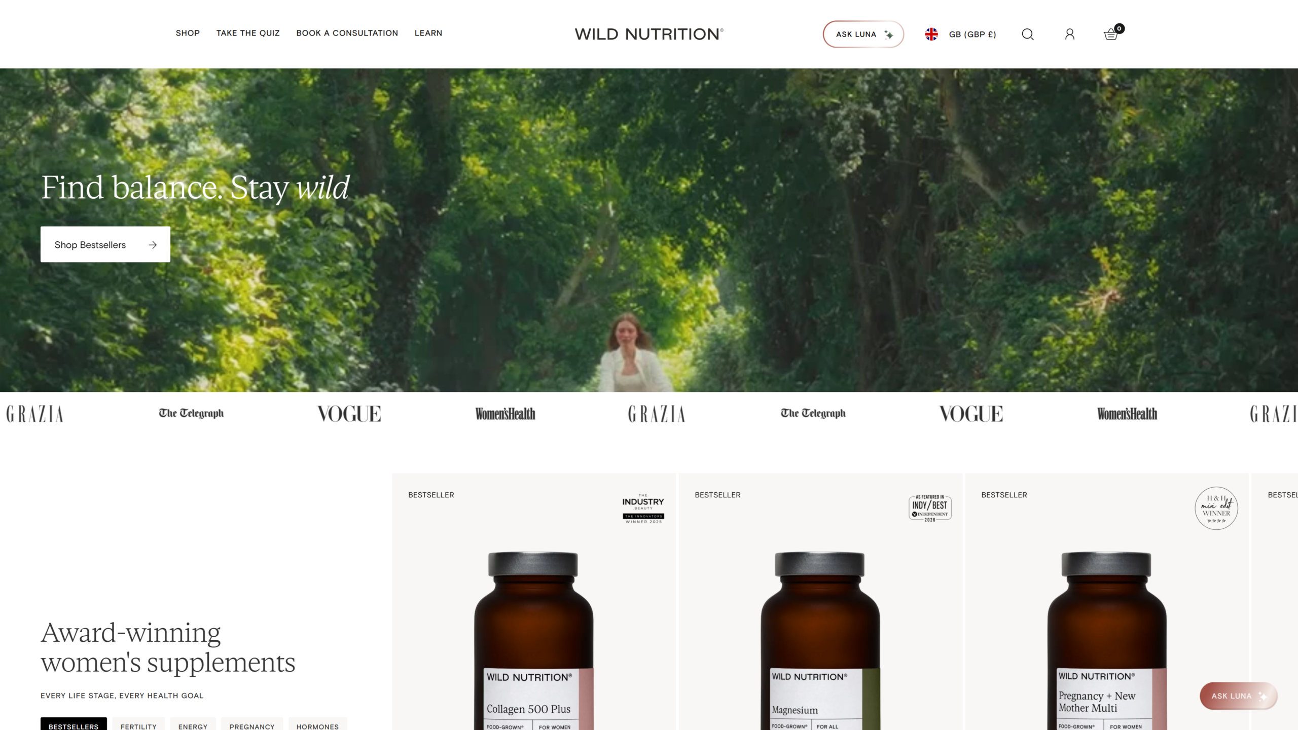 Wild Nutrition landing page